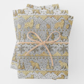 Nordic Sweater Winter Animals Rayed Gold Silver Inpakpapier Vel (In situ)