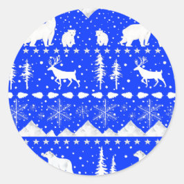 Nordic Sweater Winter Animals Royal Blue & White Ronde Sticker