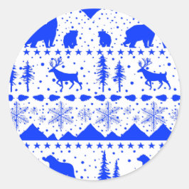 Nordic Sweater Winter Animals Royal Blue & White Ronde Sticker