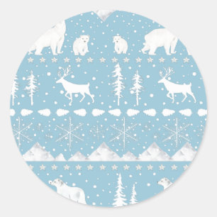 Nordic Sweater Winter Animals Sky Blue and White Ronde Sticker