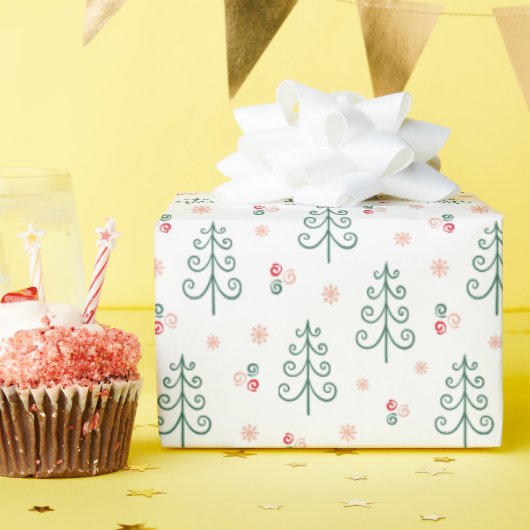 Nordic Tree Pattern Minimalistisch kerstcadeau Cadeaupapier (Verjaardagsfeest)