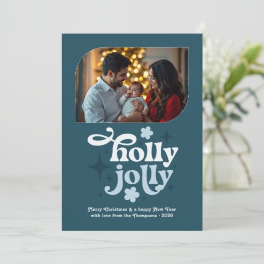 Nordic Twilight Modern Blue Christmas Photo Feestdagenkaart (Staand voorkant)