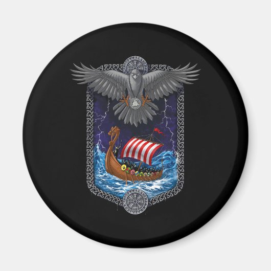 Nordic Viking Ship Raven Magneet (Voorkant)