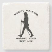Nordic Walking - je beste leven leiden Stenen Onderzetter (Voorkant)