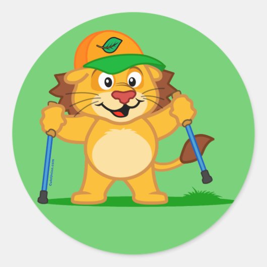 Nordic Walking Lion Ronde Sticker (Voorkant)