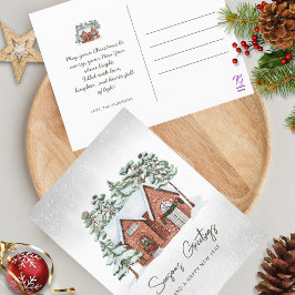 Nordic Waterverf Snowflakes Pine Forest Christmas Feestdagenkaart