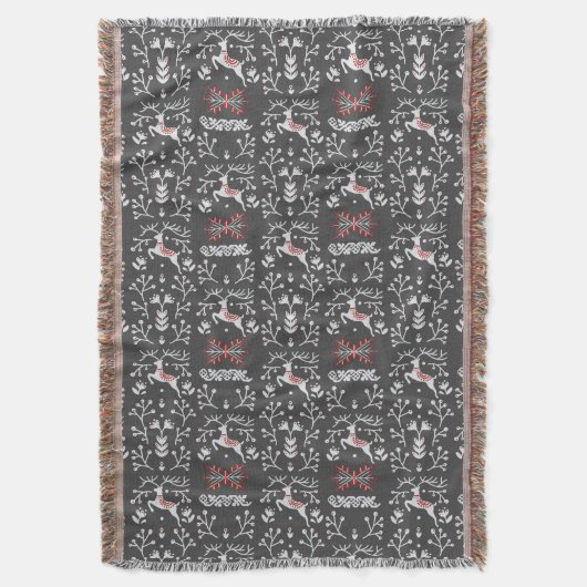 Nordic White Reindeer Pattern in Grey and Red Deken (Voorkant Verticaal)