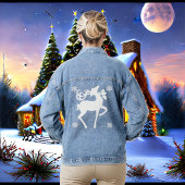 Nordic White Rendier Winter Sneeuwvlokken Elegant Denim Jacket