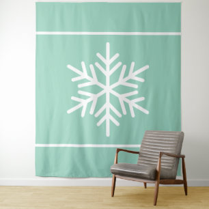 Nordic White Snowflake Stripes op lichte Blauwgroe Wandkleed