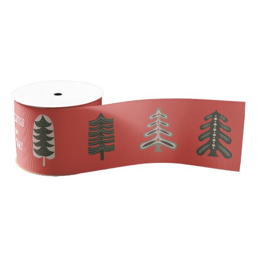 Nordic Winter Bomen met aangepaste begroeting op r Grosgrain Lint (Spoel)