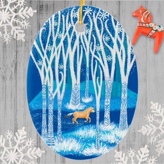 Nordic Winter Fjord Horse Keramisch Ornament