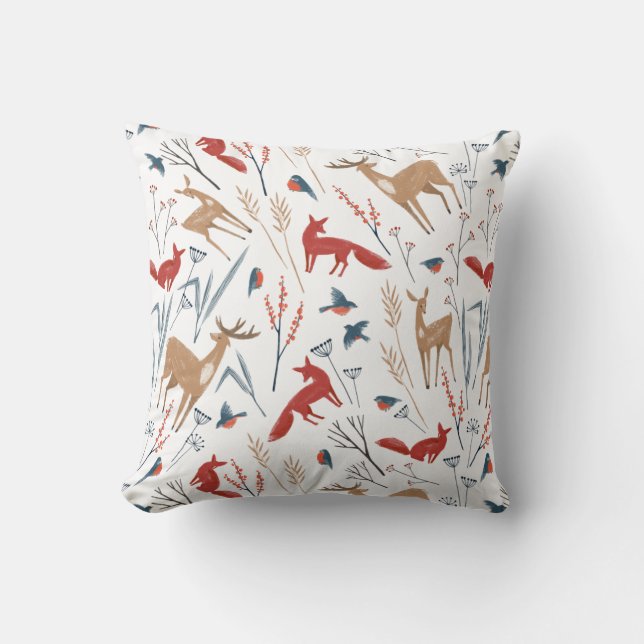 Nordic Winter Forest Animals en Berries Pattern Kussen (Voorkant)