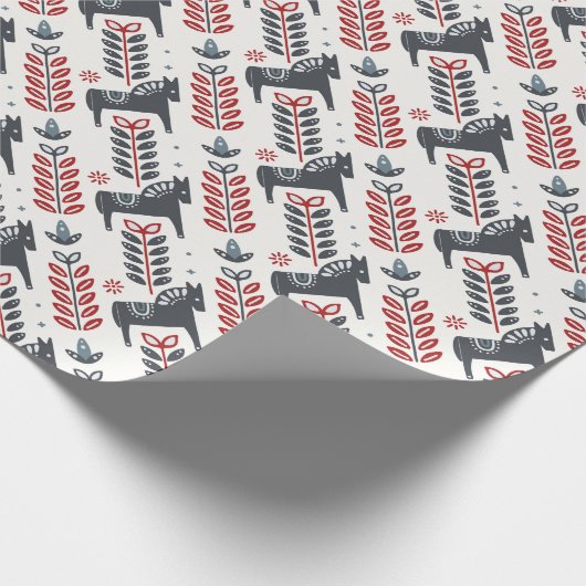 Nordic Winter Horses Pattern Wrapping Paper Cadeaupapier (Hoek)