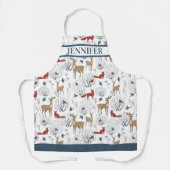Nordic Winter Rustic Woodland Animal Holiday Naam Schort (Voorkant)