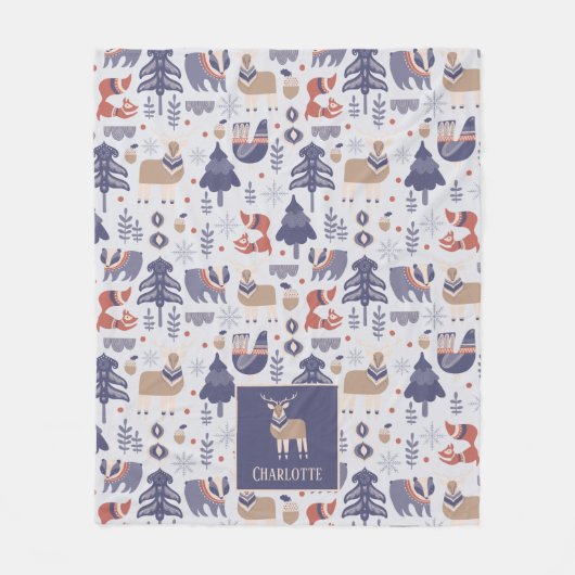 Nordic Winter Scandinavian Pattern Personalized Fleece Deken (Voorkant)