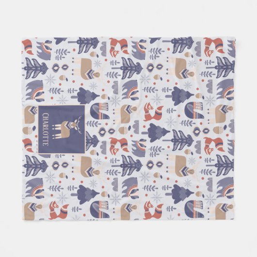 Nordic Winter Scandinavian Pattern Personalized Fleece Deken (Voorkant (Horizontaal))