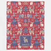 Nordic Winter Scandinavian Pattern Personalized Fleece Deken (Voorkant)