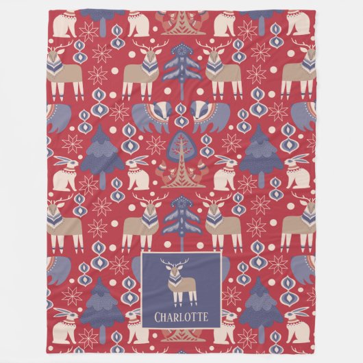Nordic Winter Scandinavian Pattern Personalized Fleece Deken (Voorkant)