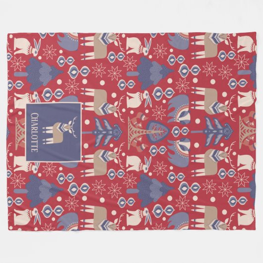 Nordic Winter Scandinavian Pattern Personalized Fleece Deken (Voorkant (Horizontaal))