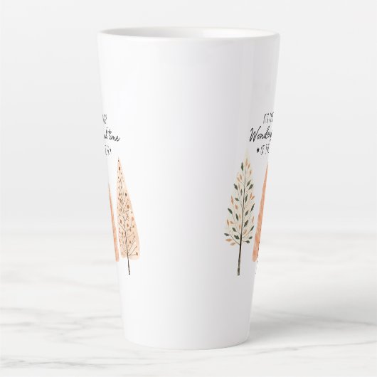 Nordic Winter Scene Minimal Pine Christmas Trees Latte Mok (Voorkant)