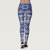 Nordic Winter Snowflake Knit Pattern Blue Leggings (Achterkant)