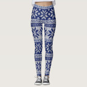 Nordic Winter Snowflake Knit Pattern Blue Leggings (Voorkant)