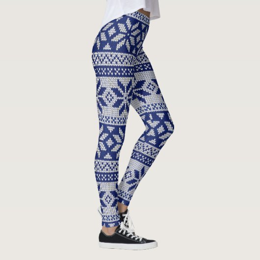 Nordic Winter Snowflake Knit Pattern Blue Leggings (Rechts)