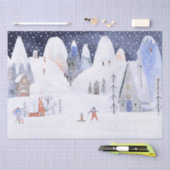Nordic Winter Snowy Mountain Ski Village Night Sky Tissuepapier (Craft)