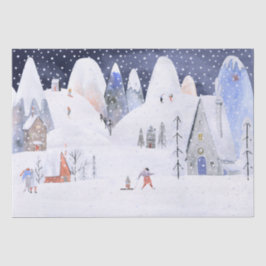 Nordic Winter Snowy Mountain Ski Village Night Sky Tissuepapier