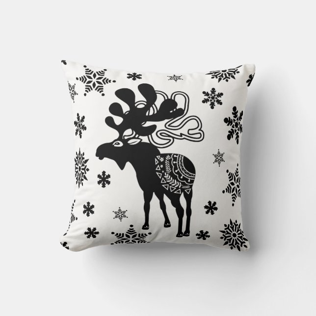 Nordic Winter Star Art and Snowflakes Kussen (Voorkant)