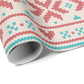 Nordic Winter Sweater Faux Knit Aqua & Red Pattern Cadeaupapier (Rol Hoek)