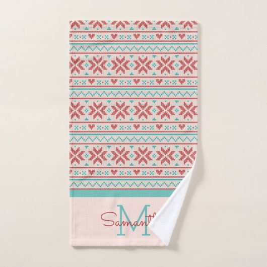 Nordic Winter Sweater Faux Knit Pattern Monogram Bad Handdoek (Handdoek)