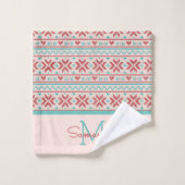 Nordic Winter Sweater Faux Knit Pattern Monogram Bad Handdoek (Wasdoekje)
