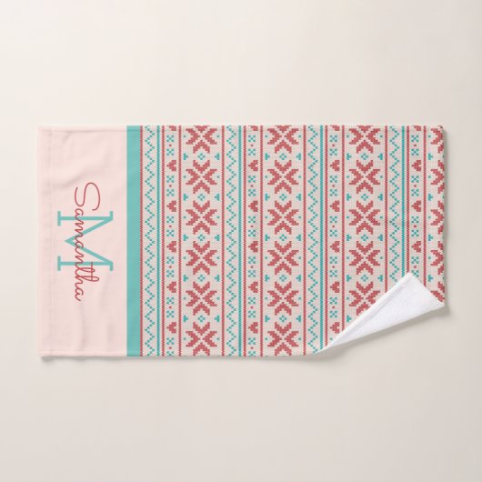 Nordic Winter Sweater Faux Knit Pattern Monogram Bad Handdoek (Handdoek)