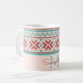 Nordic Winter Sweater Faux Knit Pattern Monogram Koffiemok (Voorkant links)
