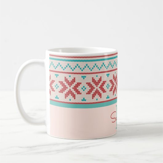 Nordic Winter Sweater Faux Knit Pattern Monogram Koffiemok (Links)