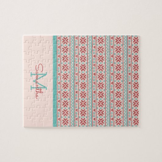 Nordic Winter Sweater Faux Knit Pattern Monogram Legpuzzel (Horizontaal)