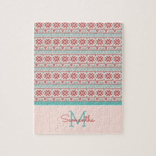 Nordic Winter Sweater Faux Knit Pattern Monogram Legpuzzel (Verticaal)