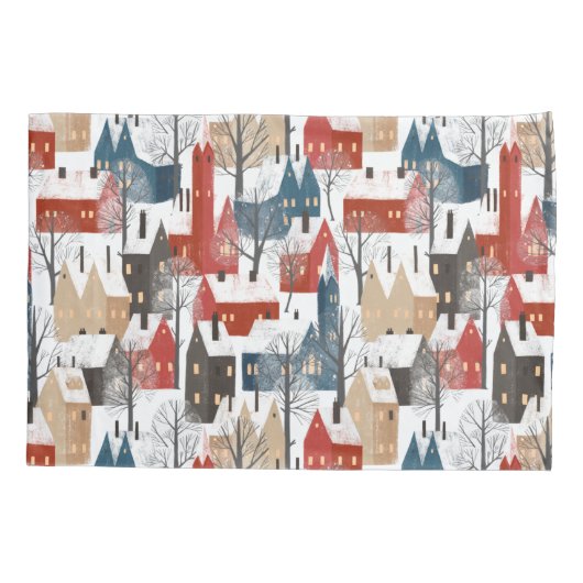Nordic Winter Town Pattern Kussensloop (Achterkant)
