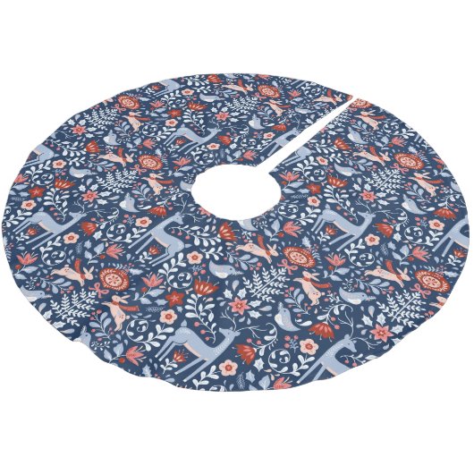 Nordic Woodland Animals Blue Pattern Kerstboom Rok (Gekanteld)