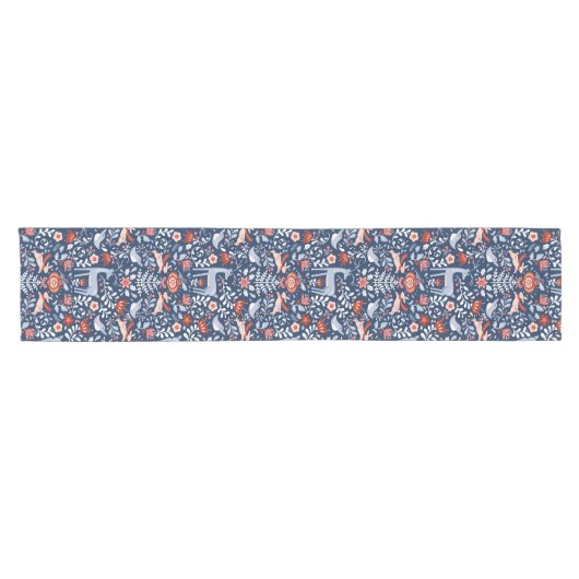 Nordic Woodland Animals Blue Pattern Korte Tafelloper (Horizontaal)