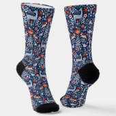 Nordic Woodland Animals Blue Pattern Sokken (Gebogen)