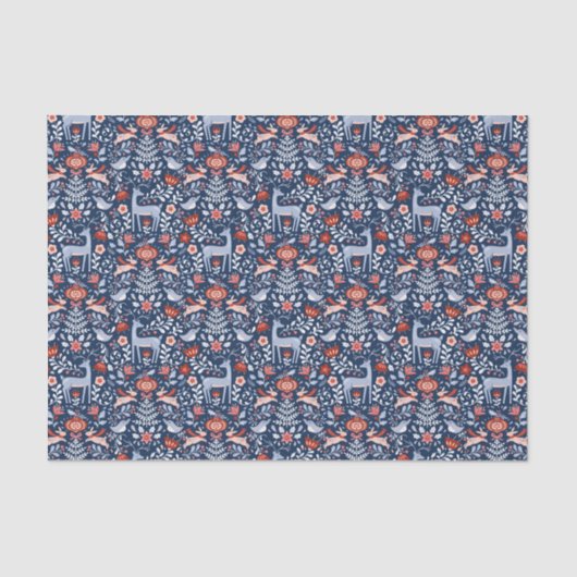Nordic Woodland Animals Blue Pattern Tissuepapier (Voorkant)