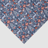 Nordic Woodland Animals Blue Pattern Tissuepapier (Detail)