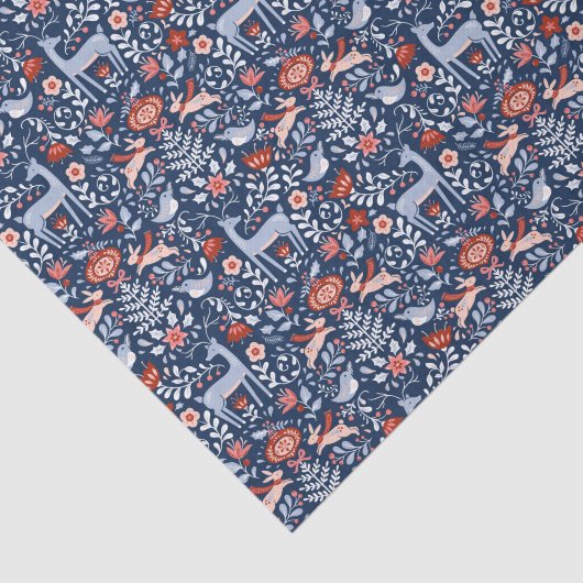 Nordic Woodland Animals Blue Pattern Tissuepapier (Detail)