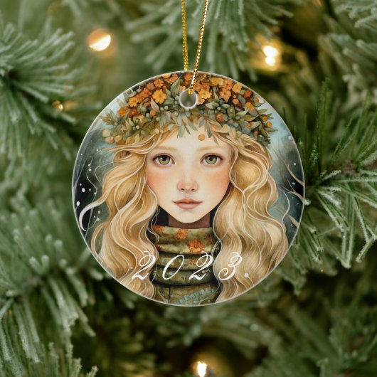 Nordic Yule Goddess Ornament met aangepaste jaar (Boom)