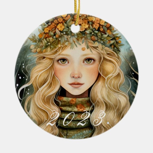 Nordic Yule Goddess Ornament met aangepaste jaar (Voorkant)