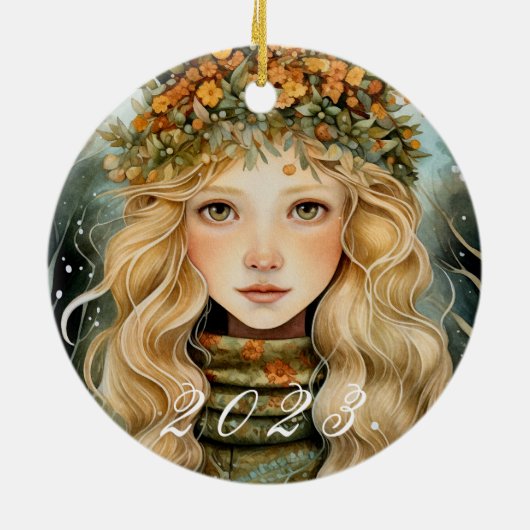 Nordic Yule Goddess Ornament met aangepaste jaar (Achterkant)