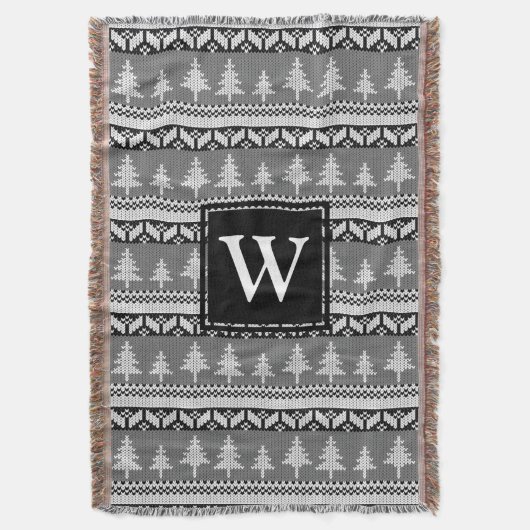 Nordic zwart-wit spar bomen monogram deken (Voorkant Verticaal)