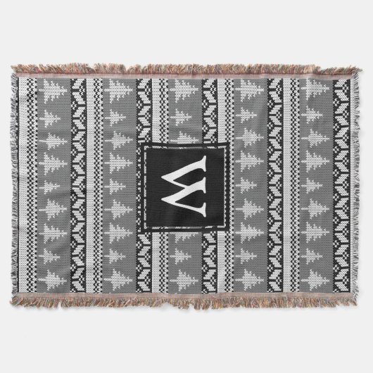 Nordic zwart-wit spar bomen monogram deken (Voorkant)